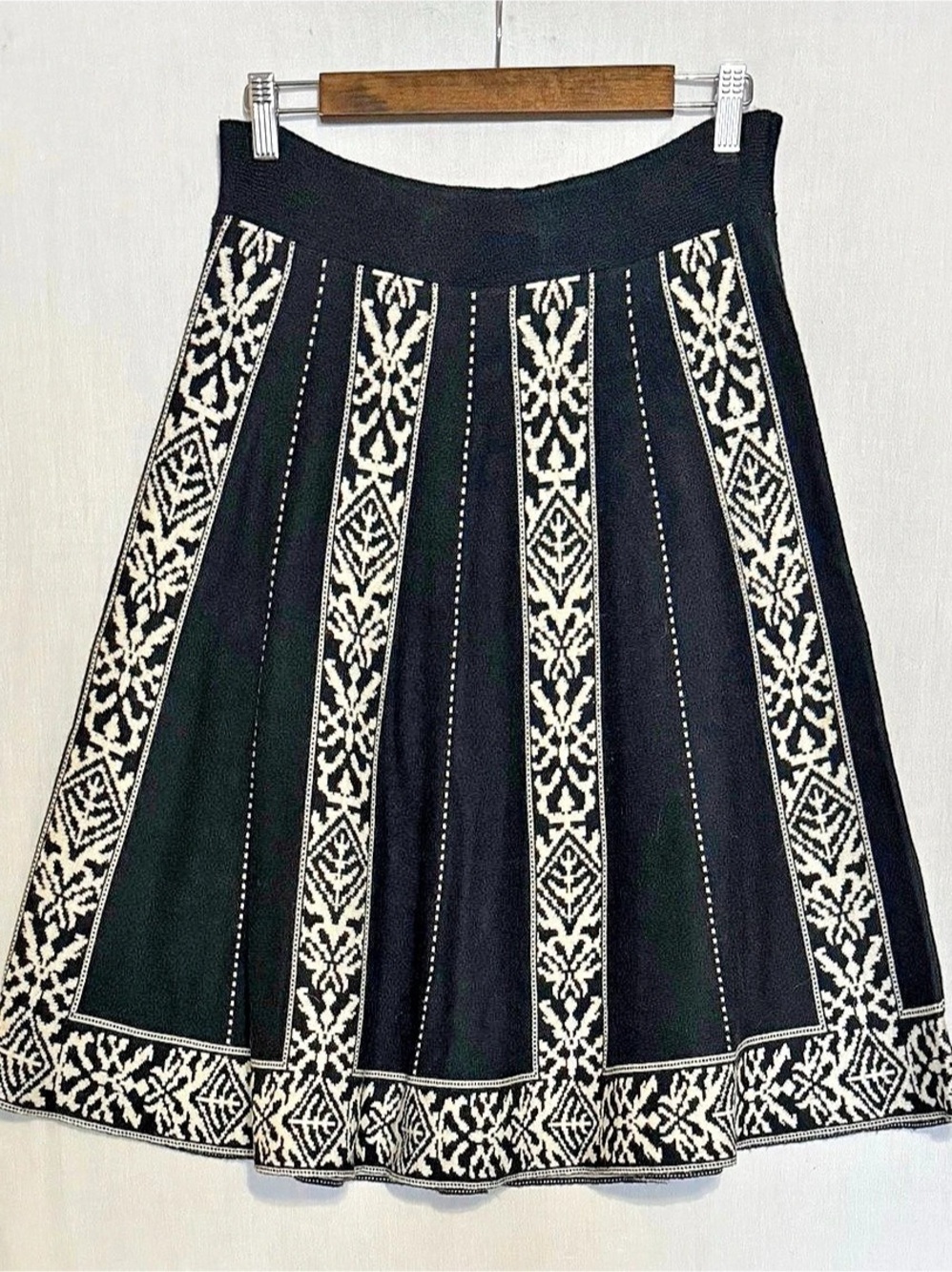 Lapis Black & White A-Line Knit Skirt Size Small Boho Whimsy Like New